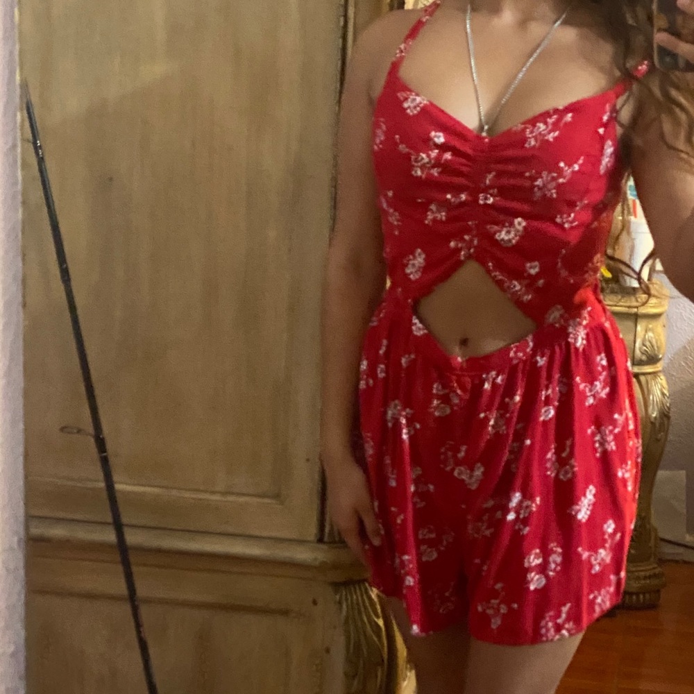 Hollister red floral romper